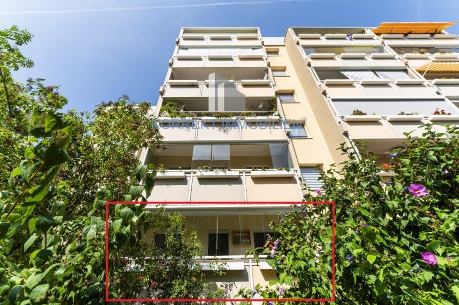 Blick auf den Balkon und die gesamten Geschosse Erdgeschosswohnung Dresden