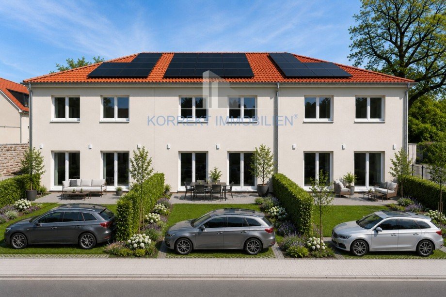 Projektierung - Gartenansicht mit Terrassen Reihenhaus Dresden